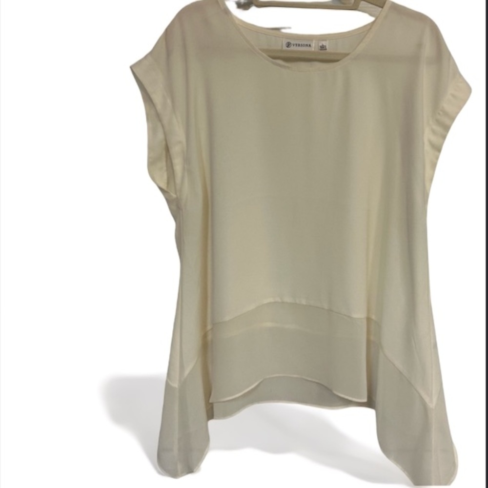Versona Asymmetrical Cream | Scoop Neck |Chiffon Trim | Hi Low Blouse Size L